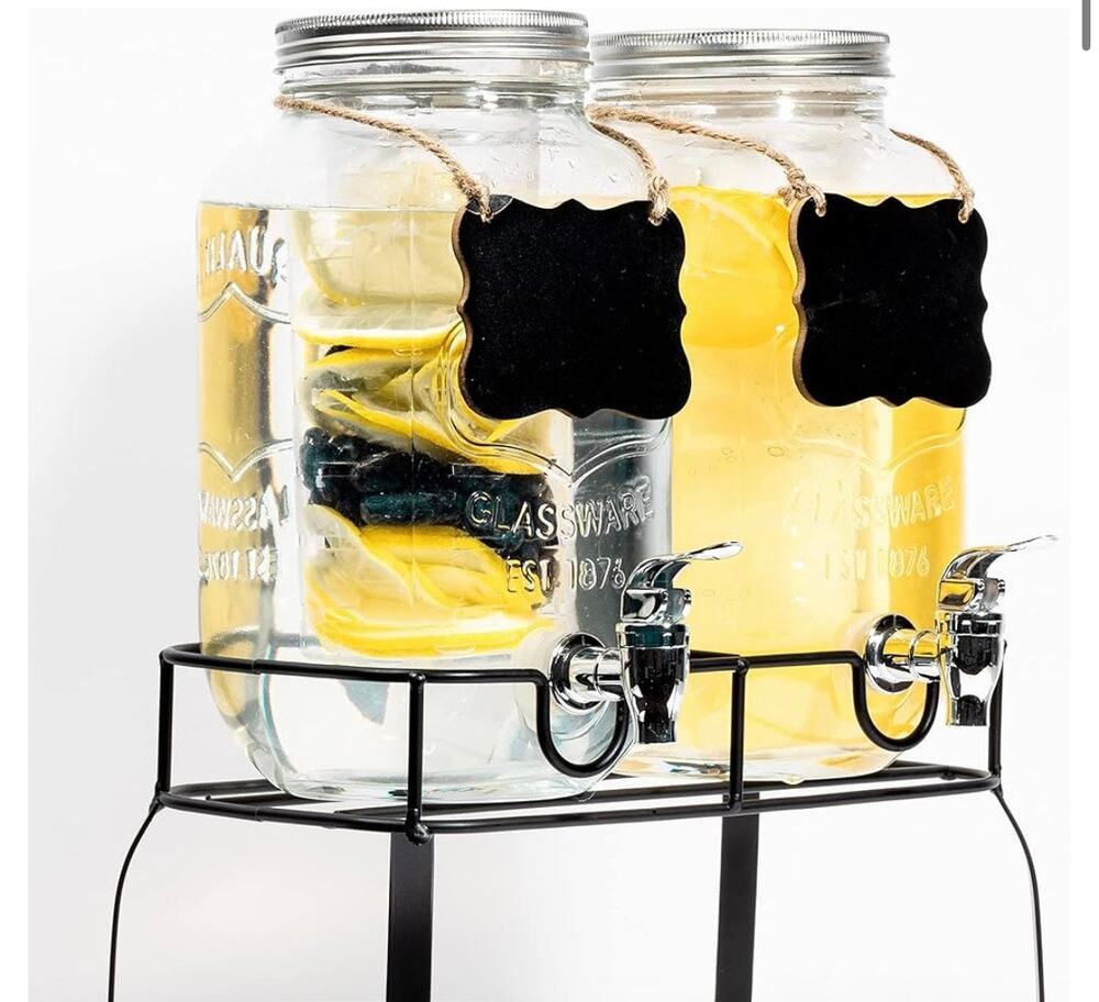 2 pack Glass Beverage Dispenser w/ Stand, Stainless Steel leakproof Spigot 2 gal